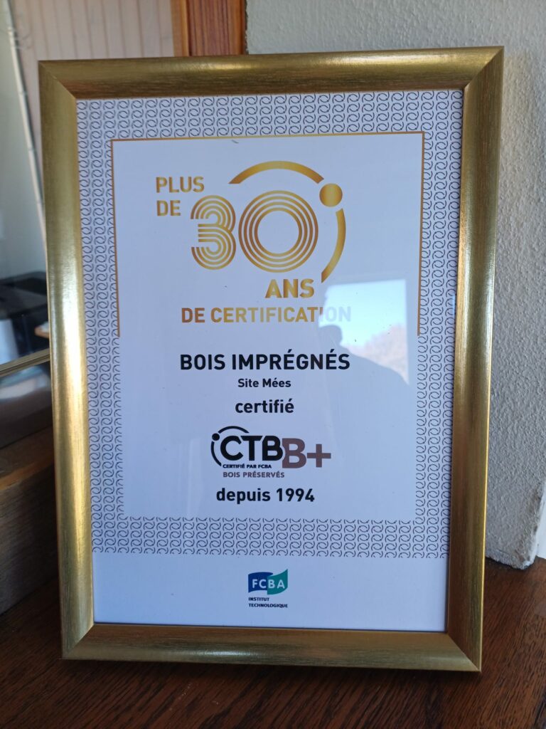 Certificat 30 ans de traitement pour Bois Imprégnés Mées